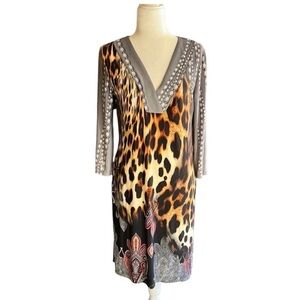 Sunny Leigh Y2K Vintage Leopard Animal Print A-line Sheath Dress Size M